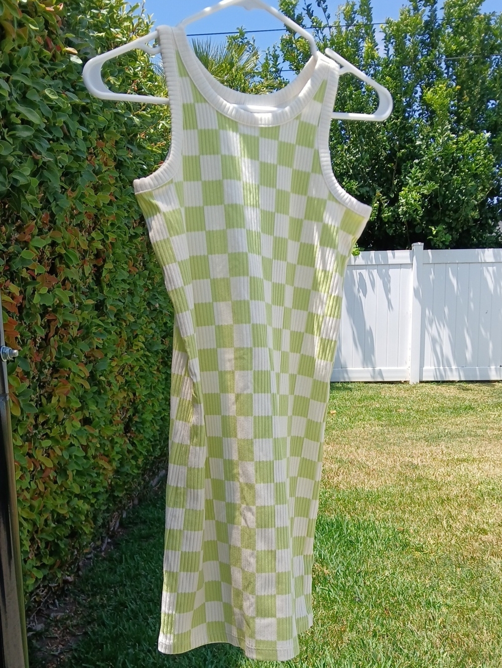 Old Navy Lime Green and White Checker Ribbed Tank Dress